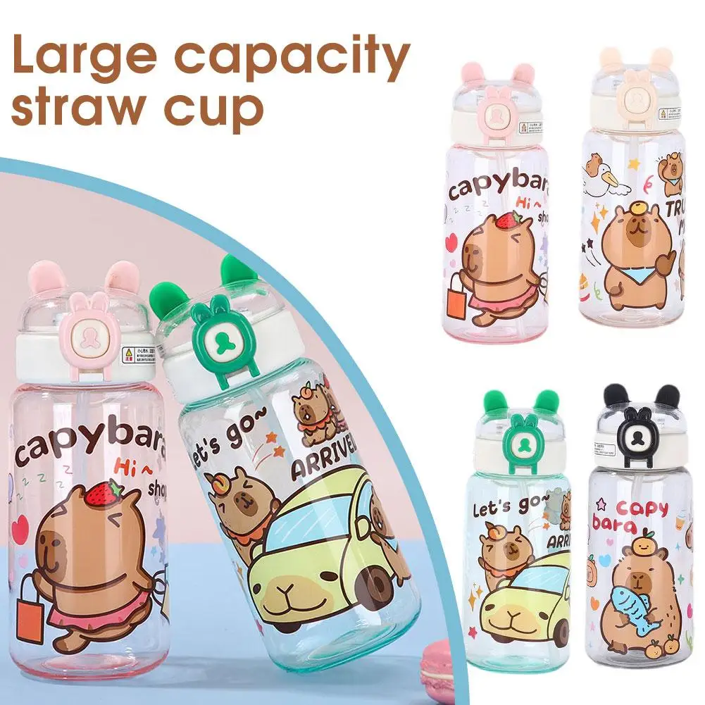 500ML Kapibala Cup Clear Portable Flip-top Water Bottle Outdoor Sport Leak Proof Cute Plastic School Water Bottle For Kids R5E2