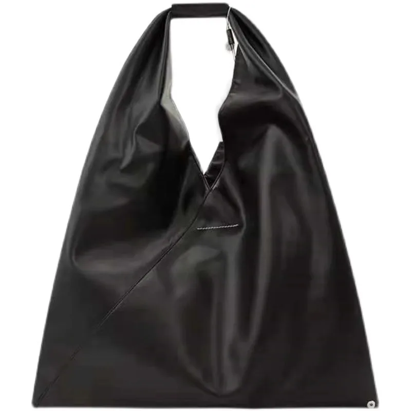 حقيبة حمل مثلثة ذات سعة كبيرة، حقيبة كتف مفردة من الجلد بطبقات مزدوجة، طراز حضري بسيط، مناسبة يومية، زلابية ناعمة...