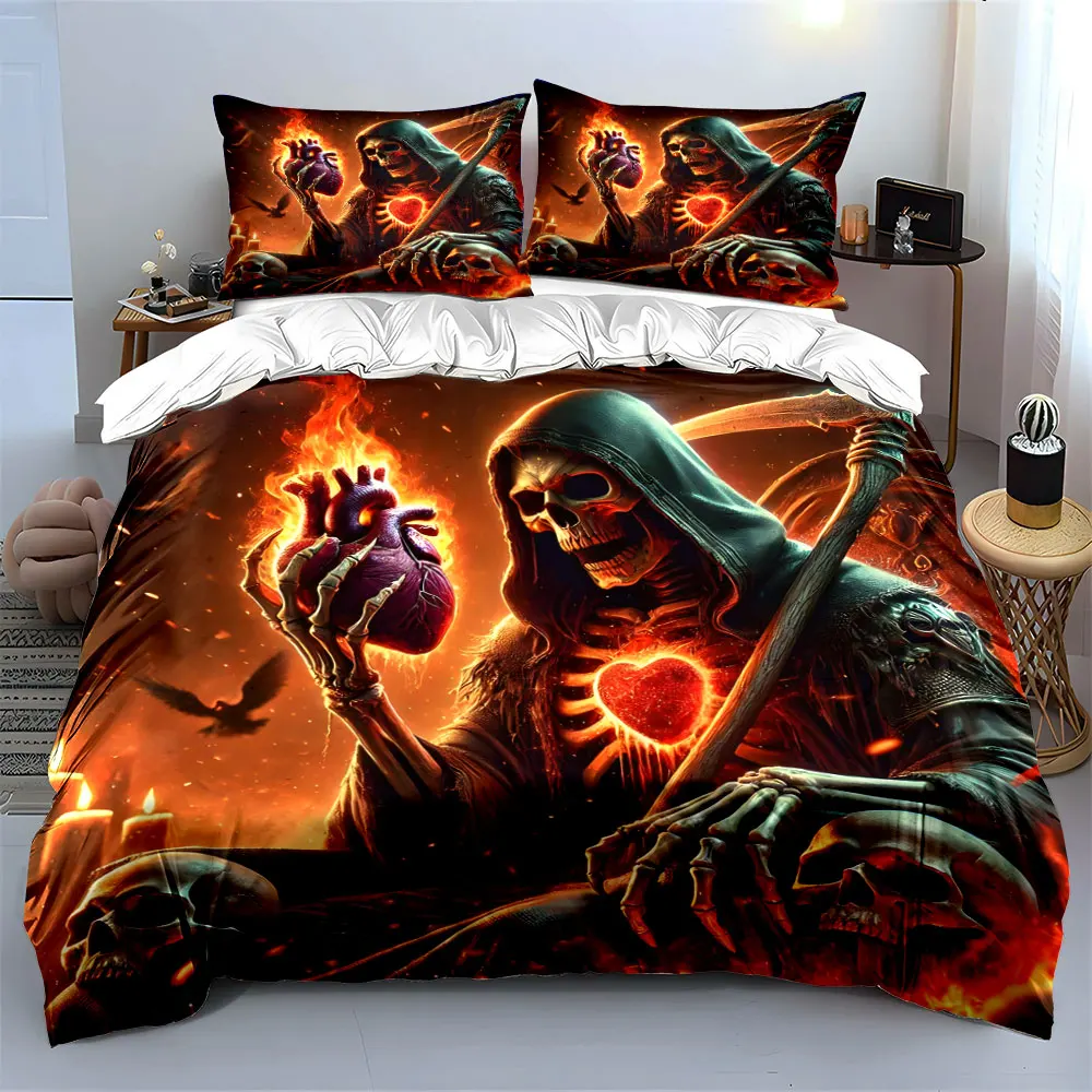 The Grim Grip and Fiery Heart Print Bedding set 3PC 1 duvet cover 2 pillowcases adult and children bedding set Luxury