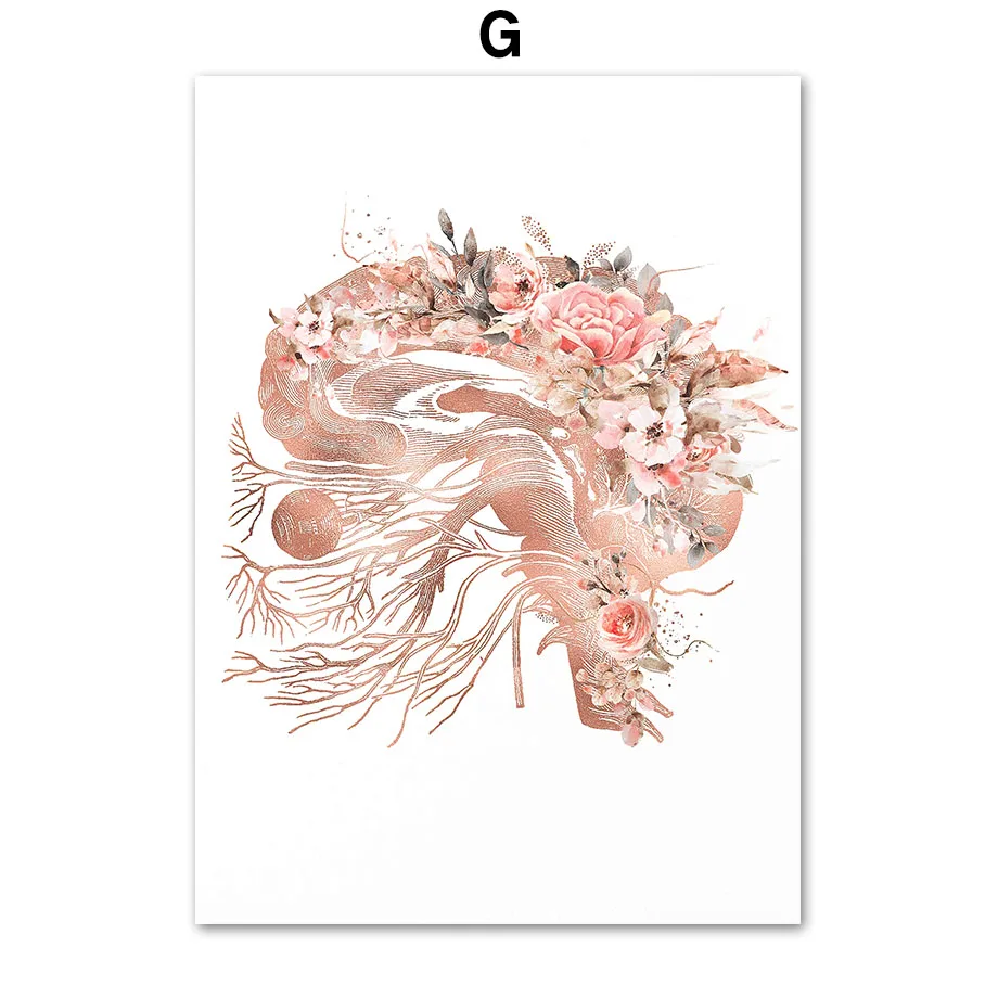 Flower Anatomy Organ Skull Heart Brain Stomach Nordic Posters Wall Art Print Canvas Painting Medicine Pictures Doctor Room De