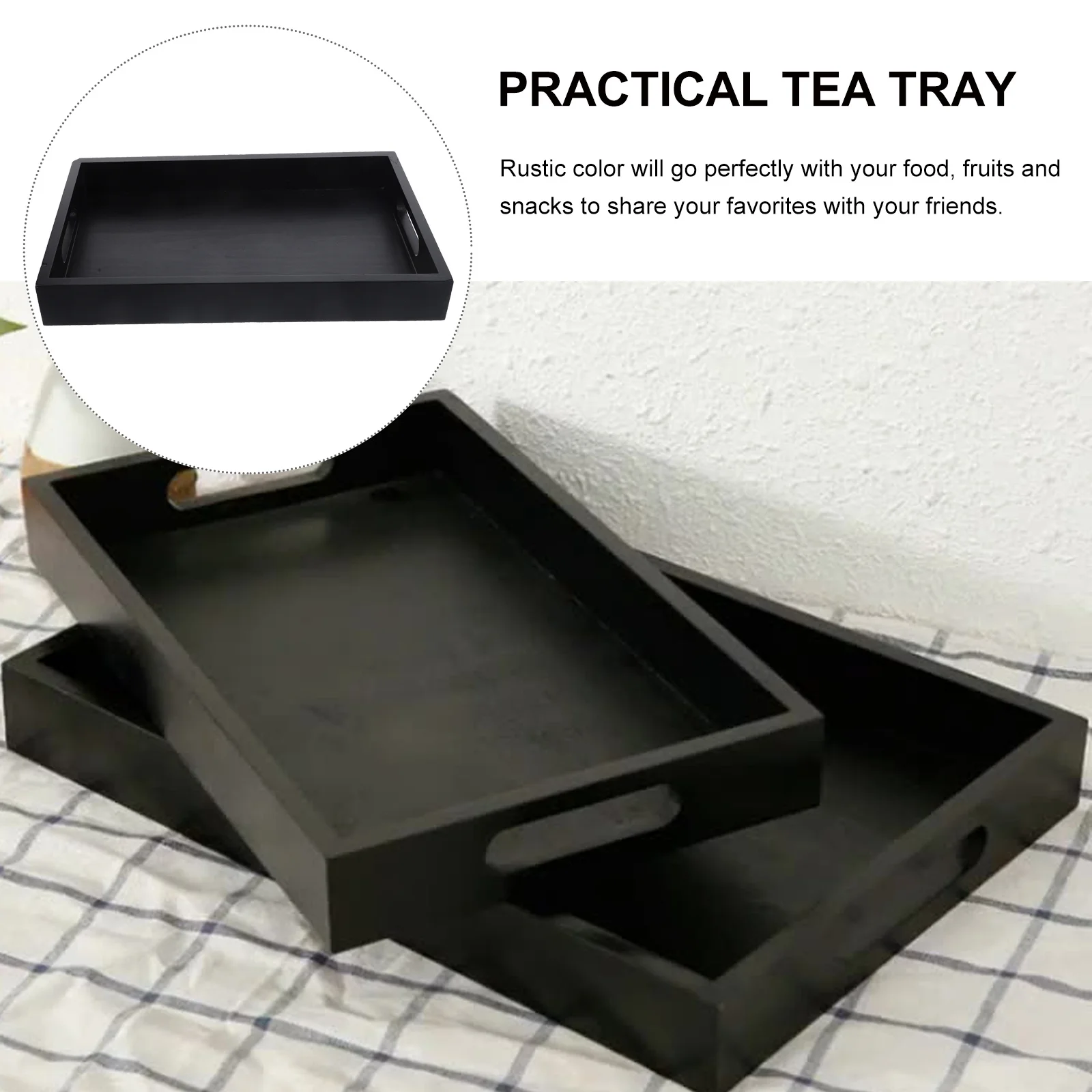 

Wooden Rectangular Tea Cup Tray with Handle Wood Serving Tray for Home Restaurant Hotel Coffee Shop Fruit Bread Snack Food