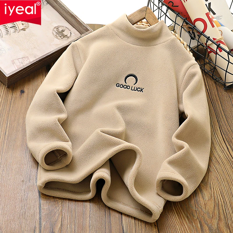 IYEAL 2023 Autumn and Winter New Boys and Girls\' Half High Neck Long Sleeve T-shirt Children\'s Warm Fleece Jacket