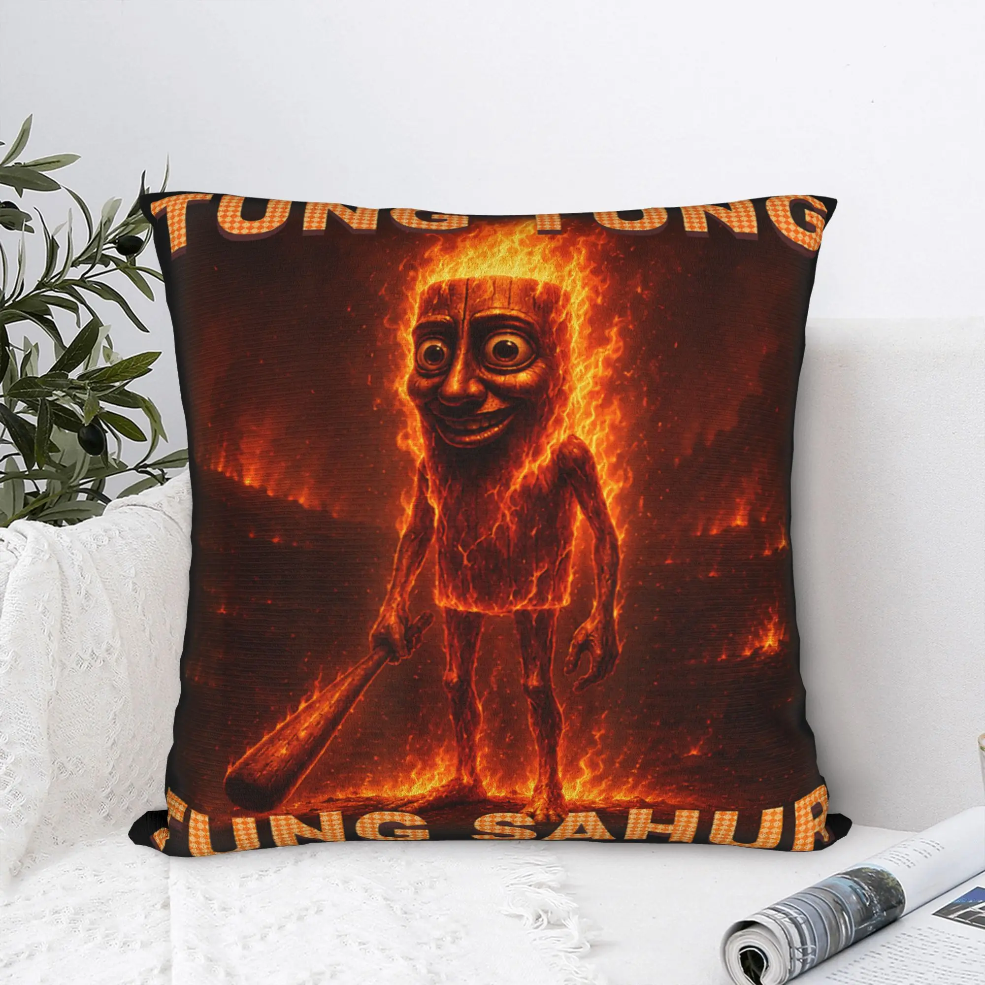 Tung Tung Tung Sahur is Calling Funny Italian Pillowcases  Vintage Pillow Case For Sofa Car Home Decor Custom Pillow Cover