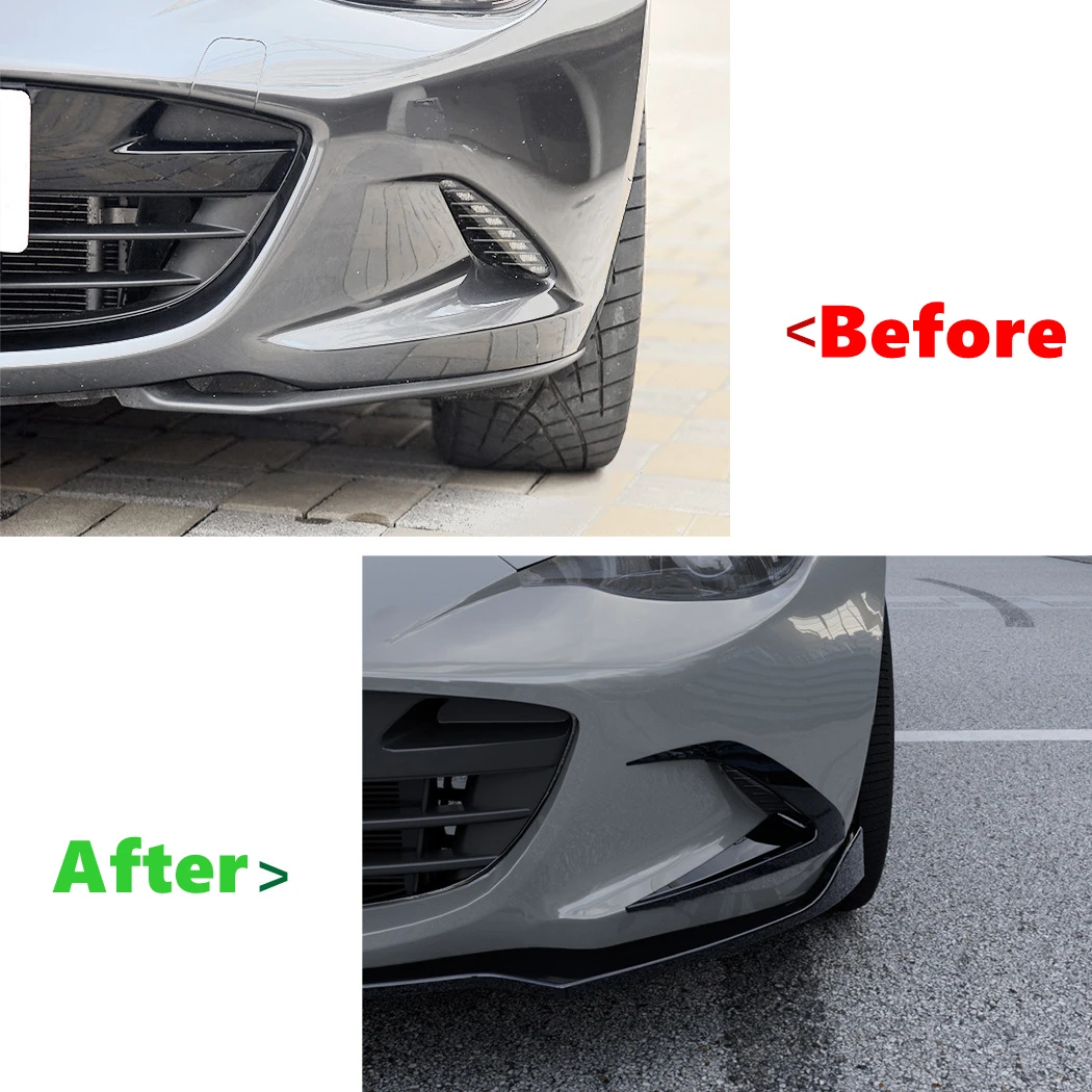 Car Front Bumper Spoiler Fog Lamp Cover Air Knife Splitter ABS Body Kit For Mazda MX-5 Miata ND 2016 2017 2018 2019 2020-2024