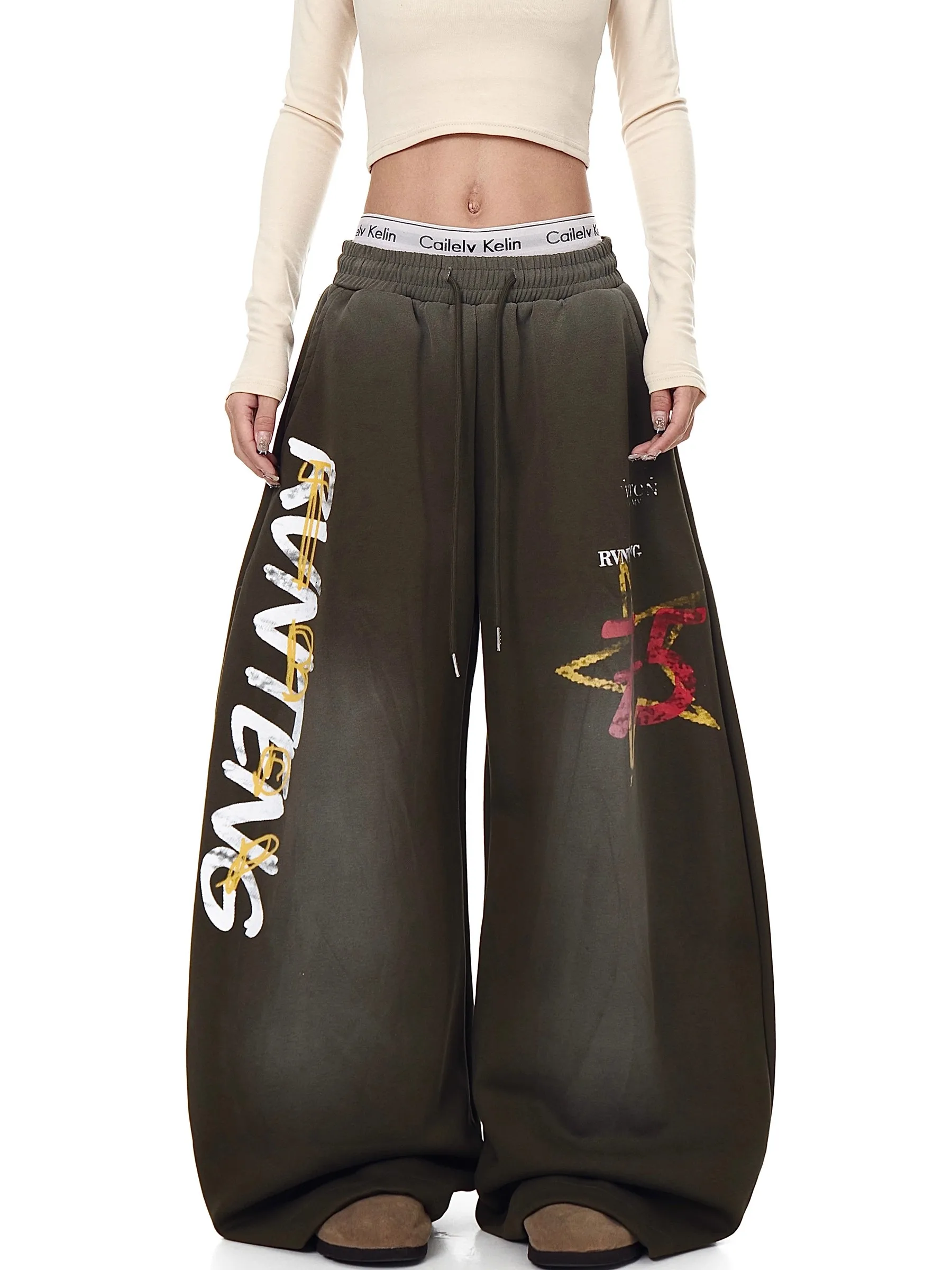 American Style Gradient Vintage Knife  Sweatpants Loose Wide Leg Pants for Men And Women Casual Comfortable Cotton Pants