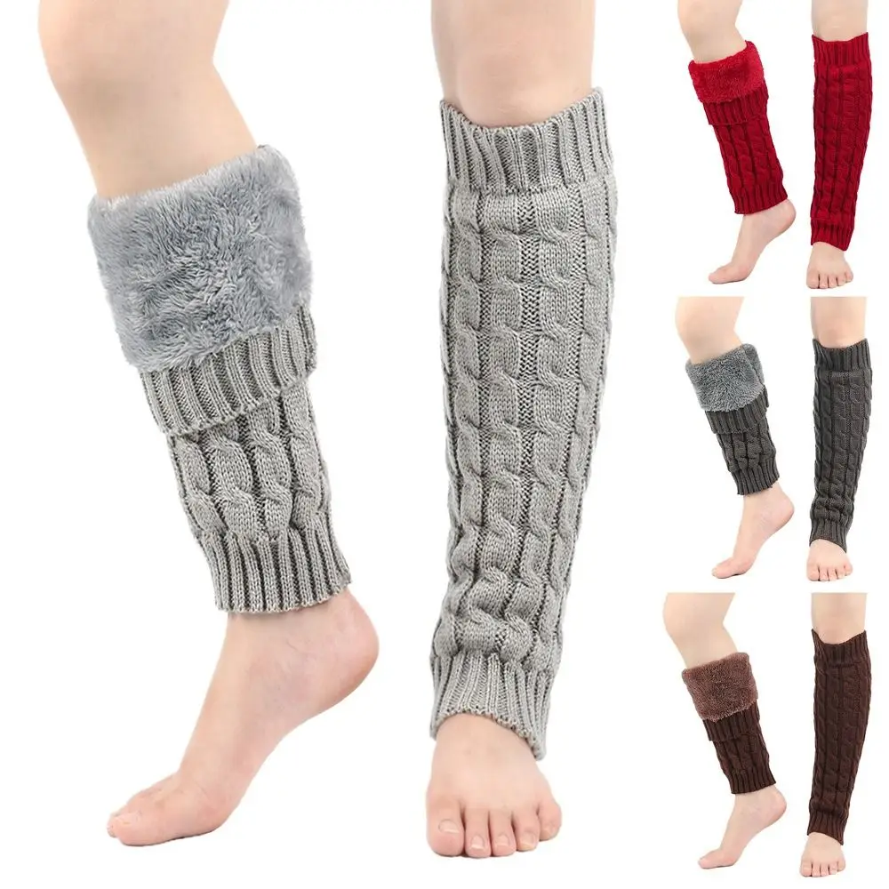 

Knitting Women Leg Warmers Knee High Twist Pattern Pile Long Socks Fleece-Lined Double-Layered Boot Leg Sleeve Ankle Warmer