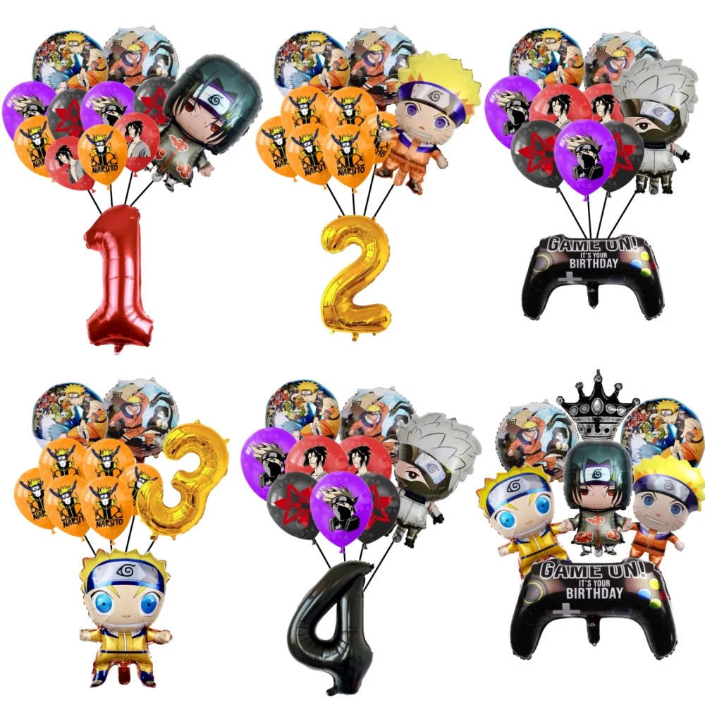 مجموعة بالونات فويل لأعياد الميلاد من ناروتو، لوازم تزيين حفلات كرتونية، هدية لحفلات استقبال المولود الجديد باللون الأرجواني والأحمر والأصفر