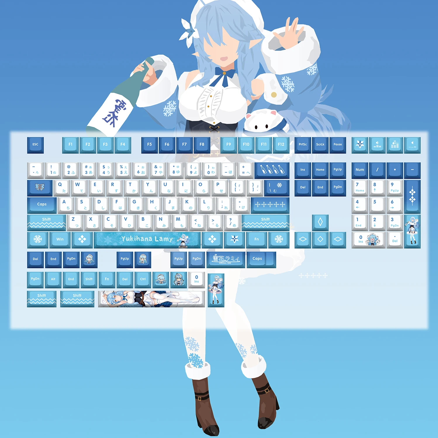 Yukihana Lamy 132 Key Cap Vtuber Hololive Key Cover PBT DYE SUB Cherry MX Cross Axis Switch Keycap for Mechanical Keyboard