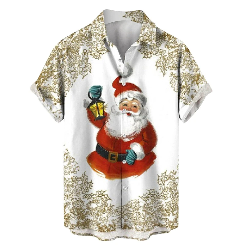 3D Printing Santa Claus Shirts Y2k Blouse Funny Mens High Fashion Clothing Women Hawaiian Beach Shirt Tops Christmas Pretty Gift