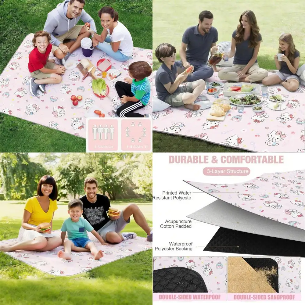 

Плед для пикника 80x80 дюймов, очень большой, водонепроницаемый и складной, пляжный плед, 3-слойный уличный плед для 6-8 взрослых, для кемпинга