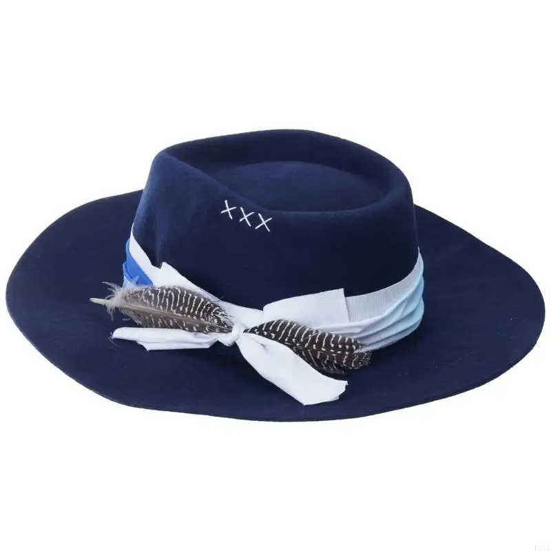 

L5YA Western Styles Feathered Wool Hat Wide Brims Gentleman Hat for Outdoor Enthusiasts and Cosplay Dressingup Accessory