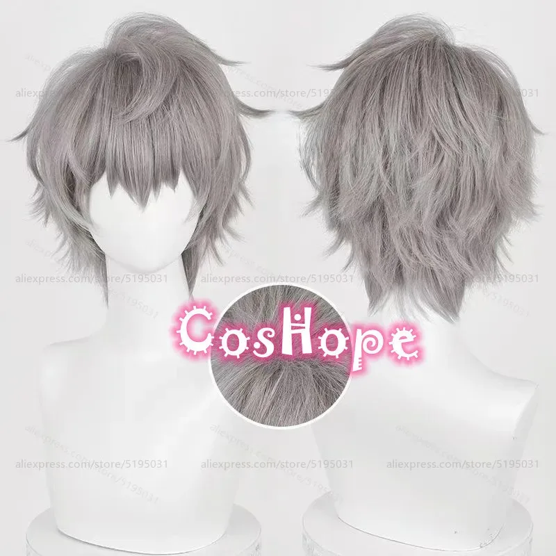 TILL 30 cm Cuero cabelludo corto y rizado Dos estilos Peluca gris Anime Cosplay Pelucas sintéticas resistentes al calor Halloweenv;2,r'6;t.