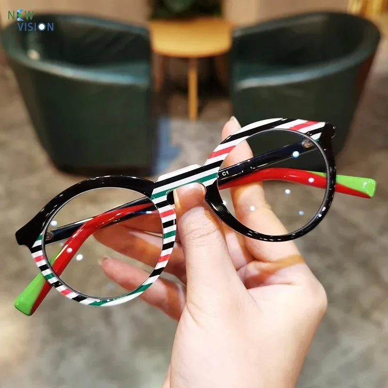 New Handmade Glasses Women Colorful Fashion Ultra Light Elliptical Acetate Eyeglass Frame Men Optical  Myopia Reading Eyewear