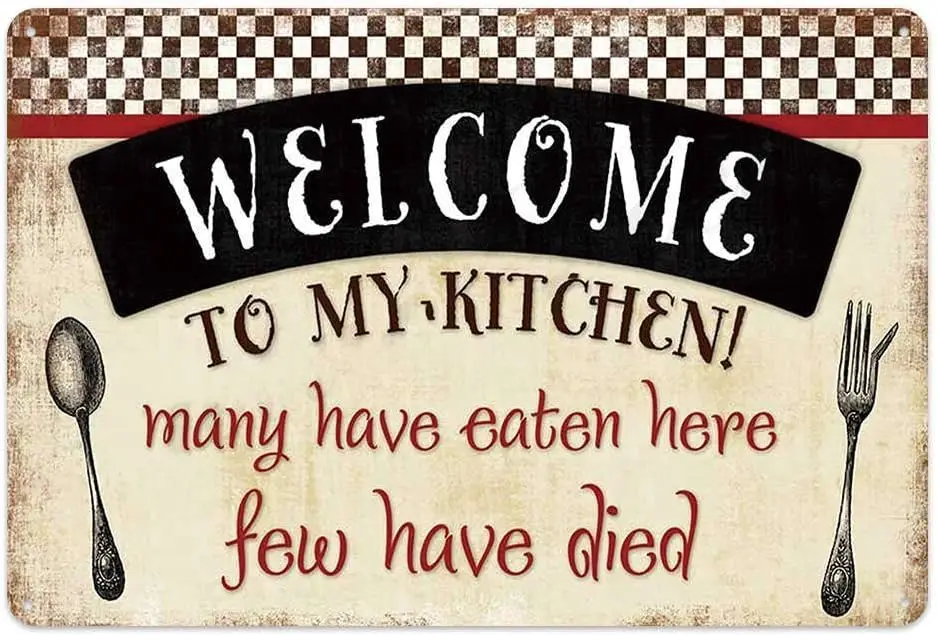 Original Retro Design Welcom To My Kitchen Tin Metal Wall Art Signs, Thick Tinplate Print Poster Wall Decoration