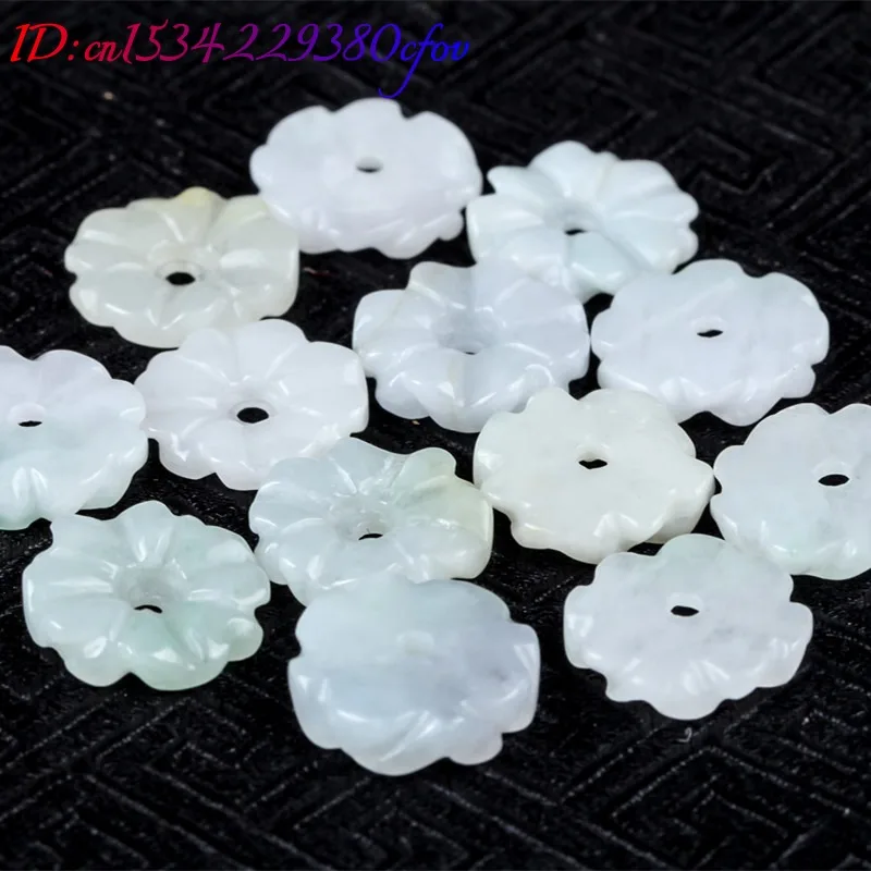 

Natural White Jade Four Petal Flower Beads DIY Bracelet Charm Jadeite Jewellery Fashion Accessories Amulet Gifts for Women Men