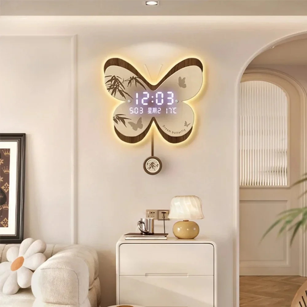 Perpetual calendar clock, living room decoration painting, restaurant mural, creative butterfly clock hanging painting