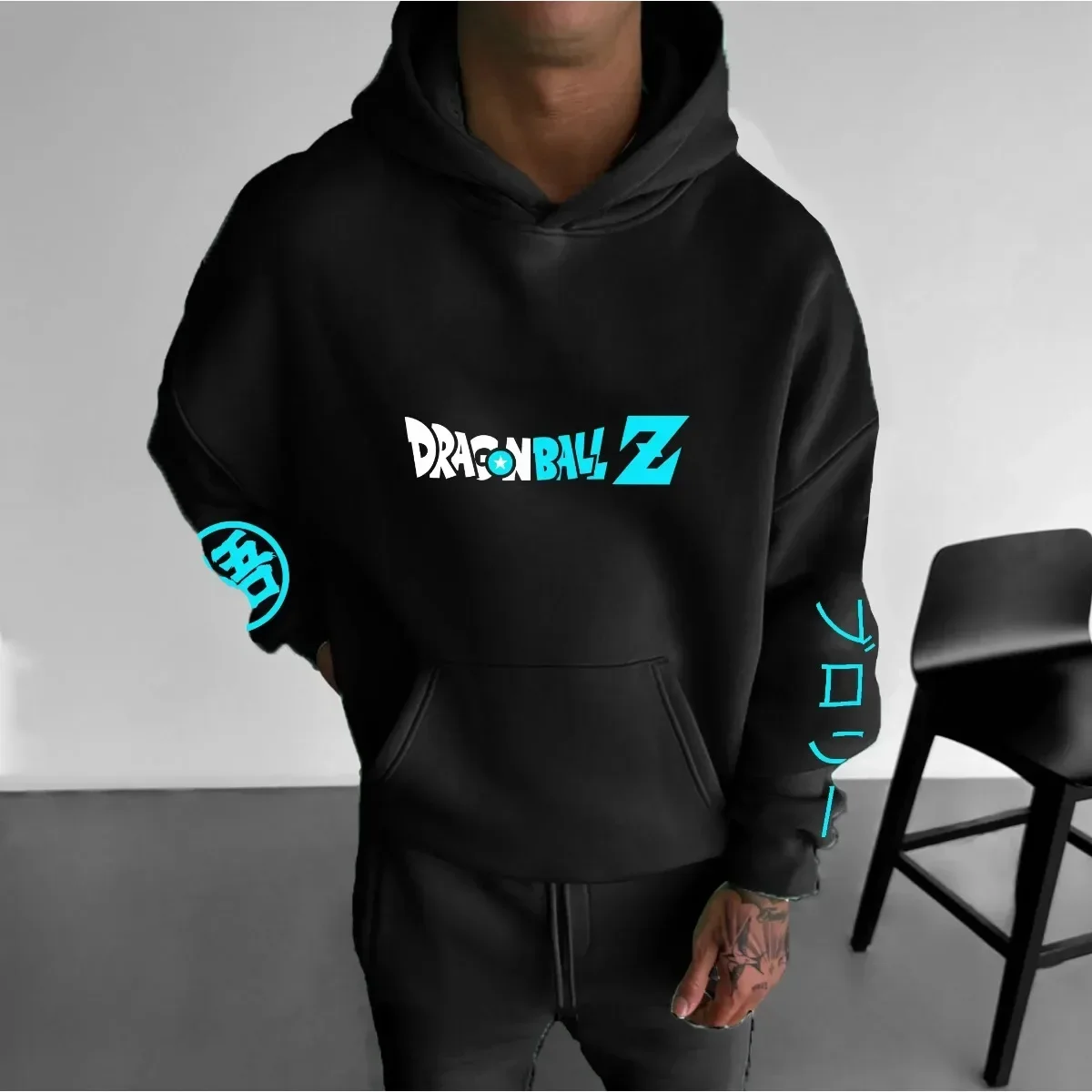 Dragon Ball Trend Explosion Goku Super Saiyan God Sudadera con capucha negro blanco espalda estampado manga japonesa texto ropa de calle Casual Cosplay