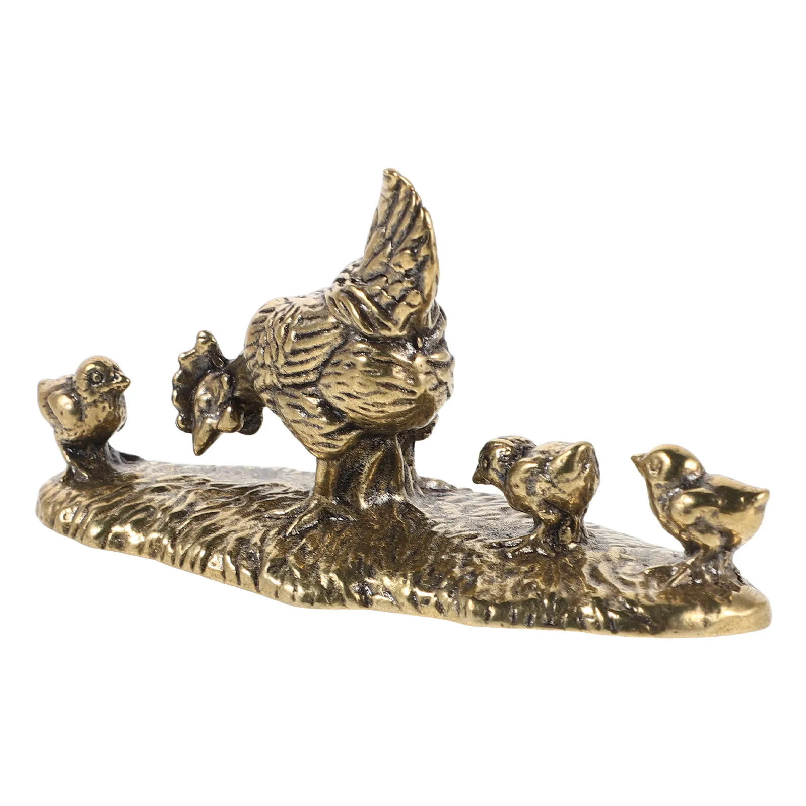 Brass Chicken Statue Hen and Chicks Rustic Farm Animal Sculpture Tea Pet Decoration Garden Chicken Statue
