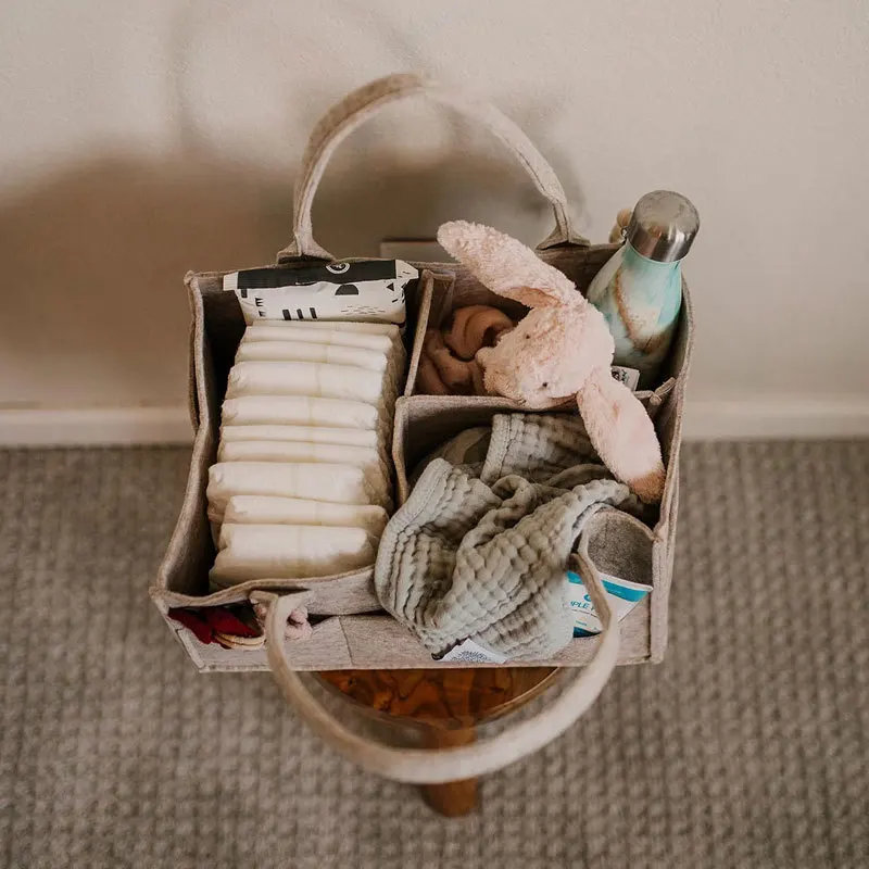 Felt Baby Diaper Bag Large Capacity Handheld Mommy Bag Baby Items Nappies Organizer Baby Diaper Storage Bag Stackers Caddies