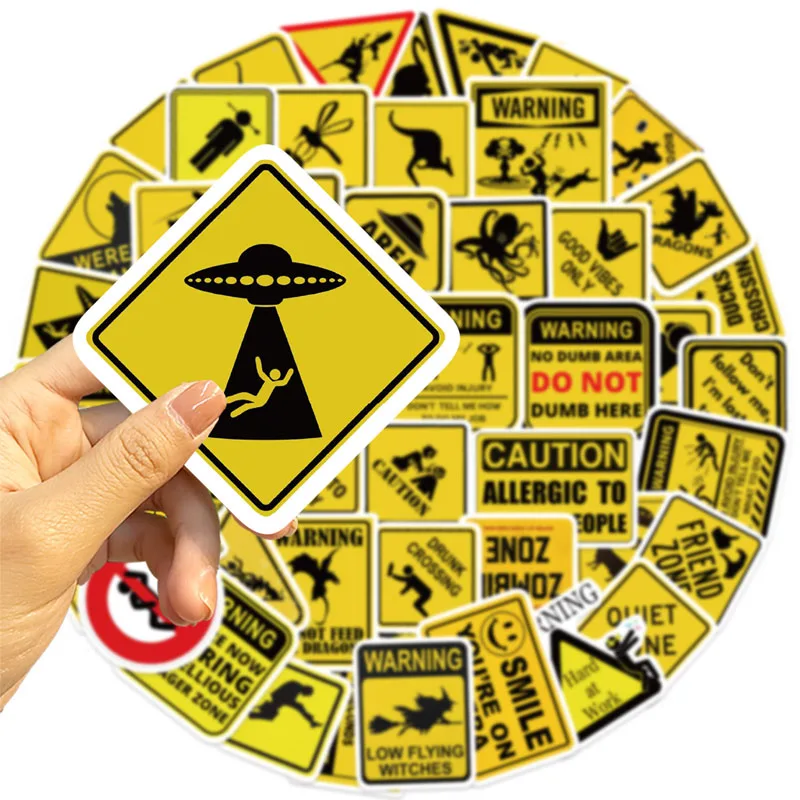 50PCS Funny Creative Warning Sign Stickers Cool Personalized Graffiti Decals Luggage Phone Laptop Notebook Cartoon Sticker