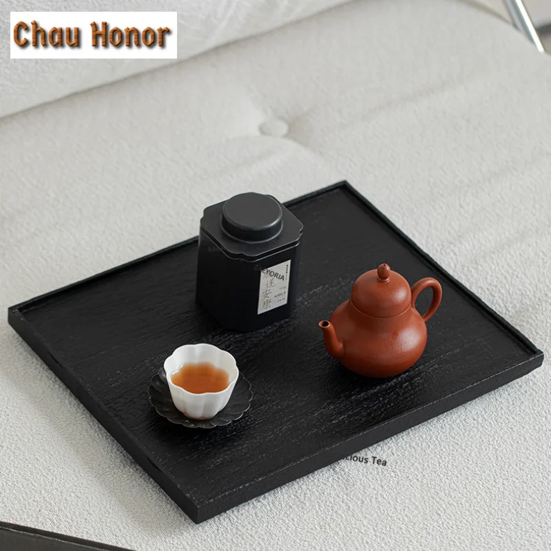 

Solid Wood Tray Rectangular Pot Bearing Holder Dry Tea Table Teak Wood Small Tea Tray Household Refreshment Tray Wabi-sabi Style