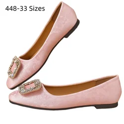 Women New Arrivals Printed Flowers Flats Designer Luxury Diamond Buckle Slip-On Green Pinkish Gold Shoes Square Toe 33 498 47 46