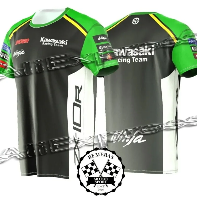 

Новинка 2025 года, футболка Kawasaki Racing с 3D принтом, мужская и женская летняя быстросохнущая дышащая повседневная футболка для любителей гонок на мотоциклах