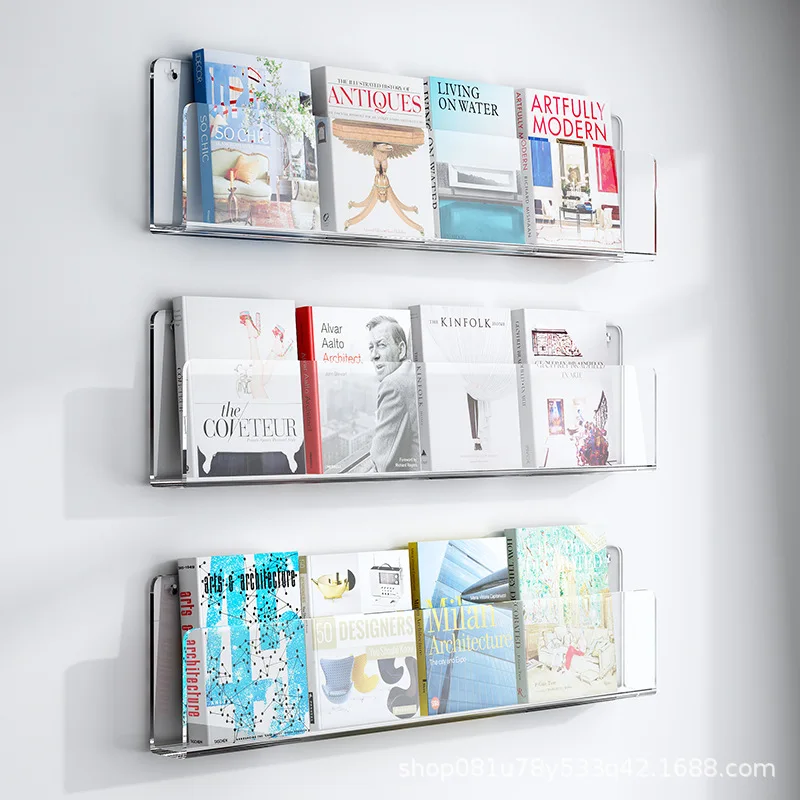 Wall mounted home minimalist display rack, sofa rear shelf, bookshelf, dormitory transparent one word board picture book and mag