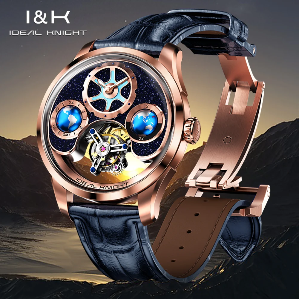 Blue Balloon Series Wristwatch Men Flywheel Watches TOP High-end Automatic Mechanical Watch Man Waterproof Skeleton NEW 6805