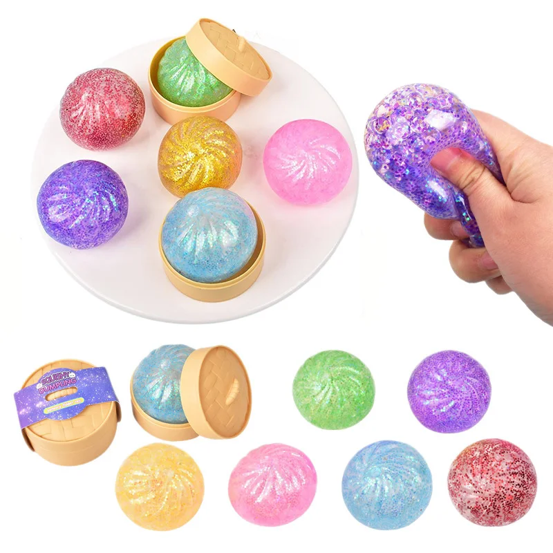 Mini Juguetes Sensoriales Antiestrés de Bollo Realista, Bollo al Vapor con Purpurina de Colores, Pelota de Descompresión, Juguetes Pequeños para Apretar