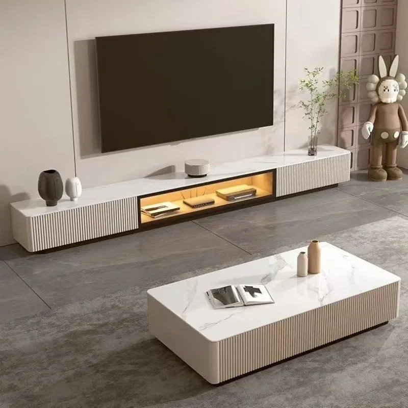 Modern Light Luxury Slate Floor TV Cabinet with Coffee Table Combination Simple Living Room Storage Unit Contemporary Design