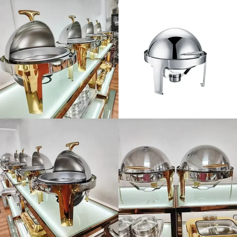 Stainless Steel Round Chafing Dish Furnace Restaurant Round Buffet Party Food Warmers Buffet Tray