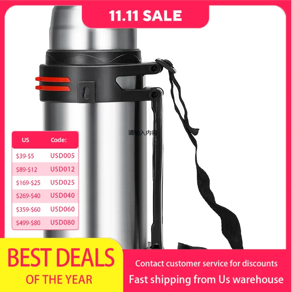 Large Thermos Flask - 101 oz stainless steel thermos flask with BPA-free mug - 3 liter extra large vacuum thermos flask