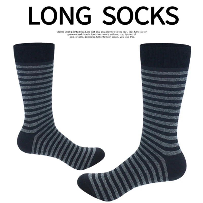 LKWDer Brand 1 Pair Large Size Fashion Business Men Dress Socks High Quality Stripe Black Gray Pure Men Cotton Socks