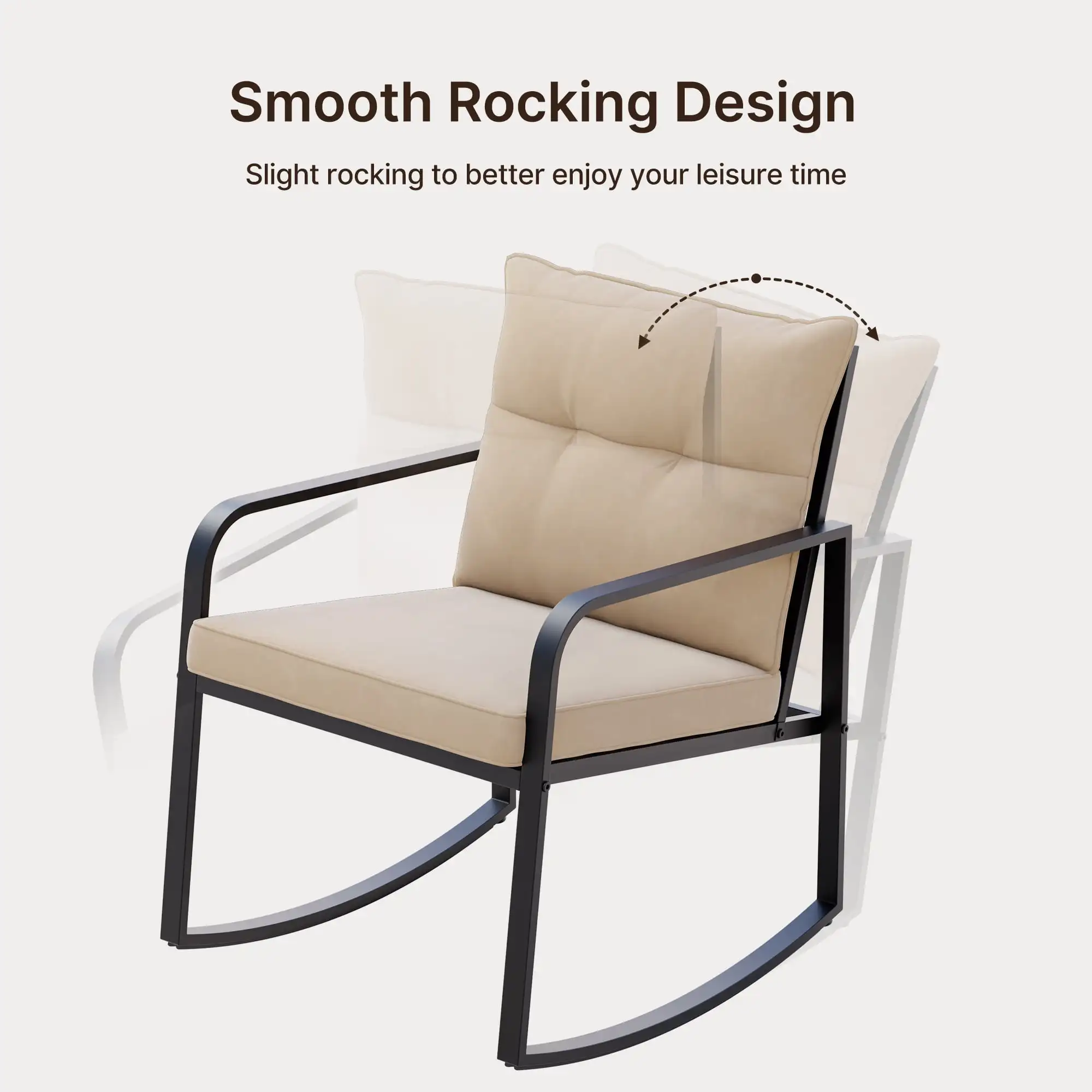 3-Piece Porch Balcony Furniture Set, Lofka Patio Rocking Chairs Set with Small Glass Table for Conversation and Break Time