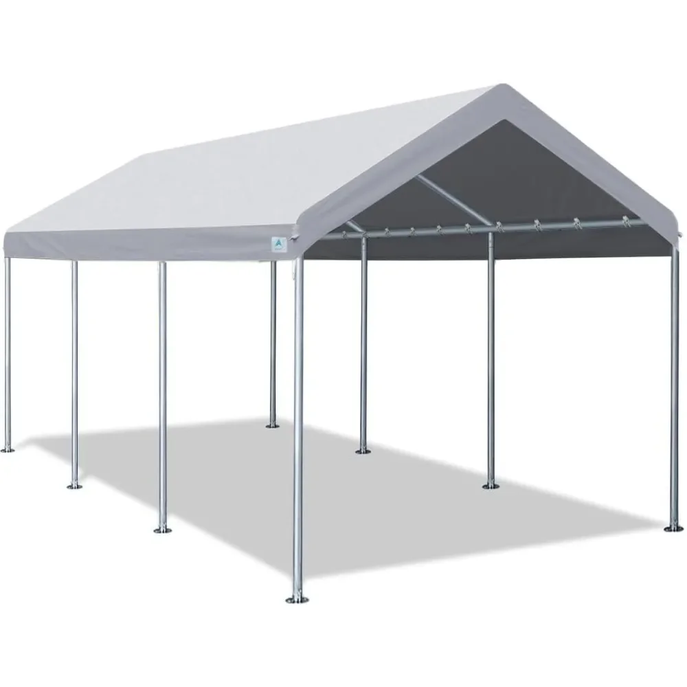 

10x20 ft Adjustable Height Carport Heavy Duty Car Canopy Garage Shelter Boat Wedding Party Tent, No Sidewall, Grey