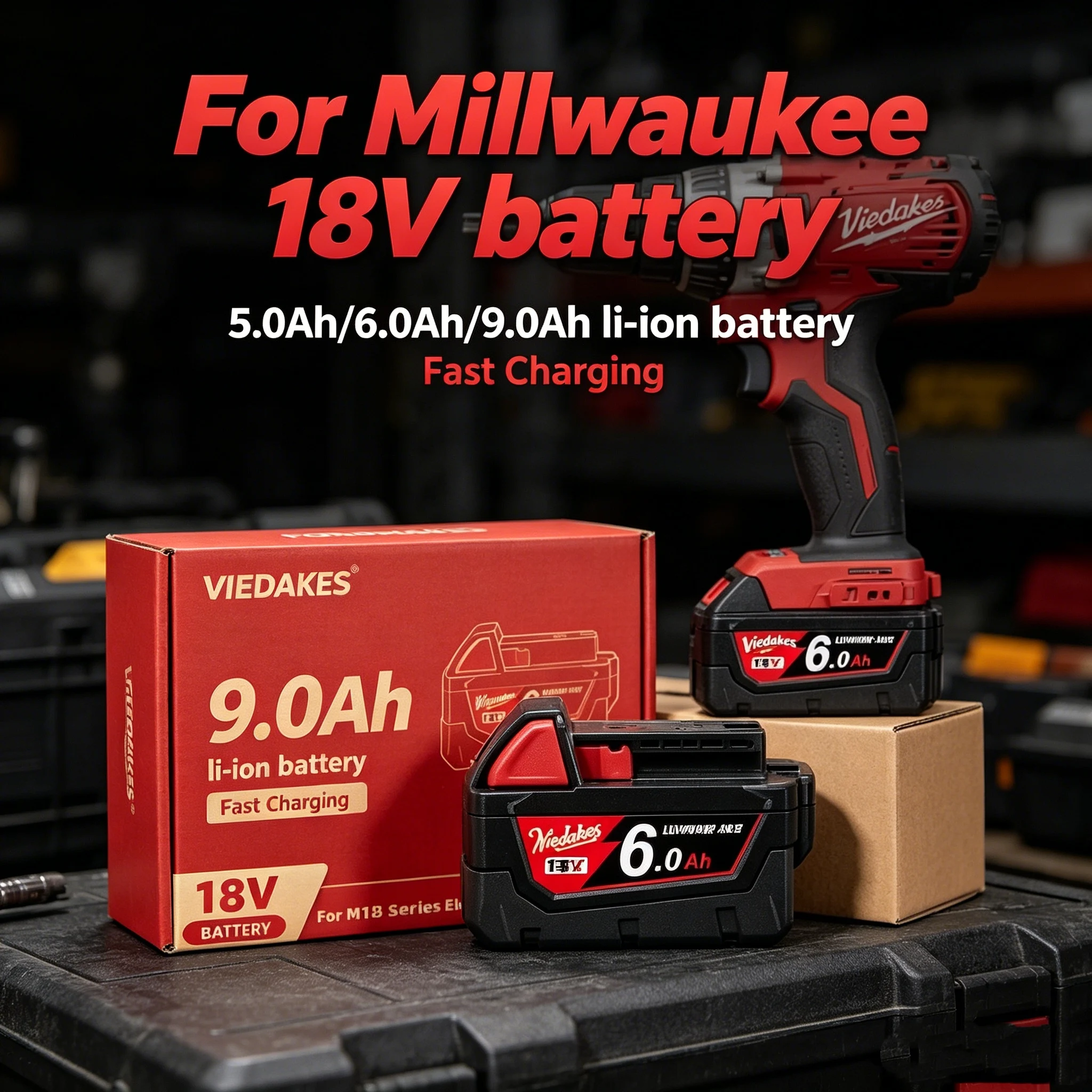 100% New for Milwaukee 18V 6.0Ah High Output Battery 18V Lithium-ion Rechargeable for M18B5 Cordless Power Tools 9Ah Battery