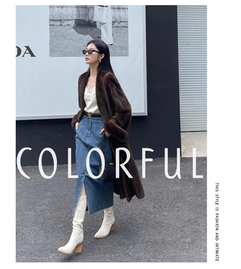 Lautaro Winter Long Vintage Elegant Luxury Chic Thick Warm Soft Brown Fluffy Faux Mink Fur Coat Women V Neck Furry Overcoat 2023