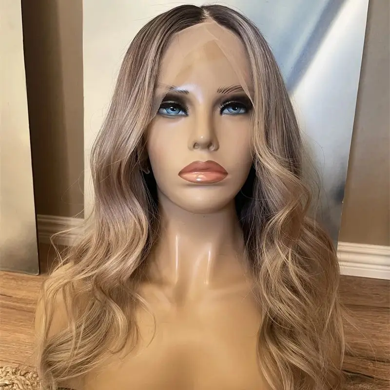 High Quality New In Ombre Ash Blonde Balayage Luxury Synthetic Lace Front Wig Party Daily Cosplay Wig Soft Glueless Hairline Wig