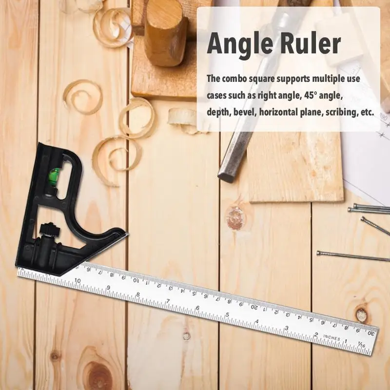 Combination Angle Ruler Woodworking with Level 305mm Adjustable Protractor Square Ruler Right Angle 90 Carpenter Measuring Tools