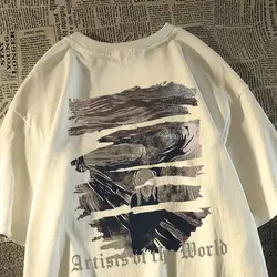 アメリカのレトロなグラフィティプリントのメンズTシャツ,ハラジュクストリートウェア,ヒップホップスタイル,特大半袖トップス