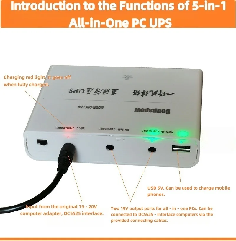 Emergency DC UPS Power Supply 19V/20V | 5x18650 Battery Backup | For AIO PC / Mini Computer | Safe & Portable Use - view 6