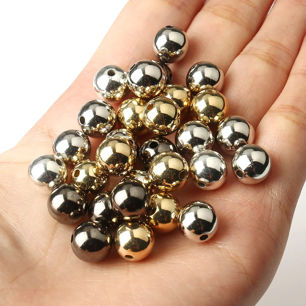 3/4/6/8/10/12 مللي متر خزر عازل مستدير CCB الذهب الفضة اللون السلس فضفاض الكرة الخرز لسوار DIY بها بنفسك صنع المجوهرات اكسسوارات
