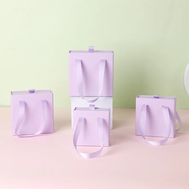 10Pcs/lot festival Party Gift Box Earring Ring Jewelry Packaging Box Wedding Ribbon Handle Drawer Case Necklace Bracelet Holder