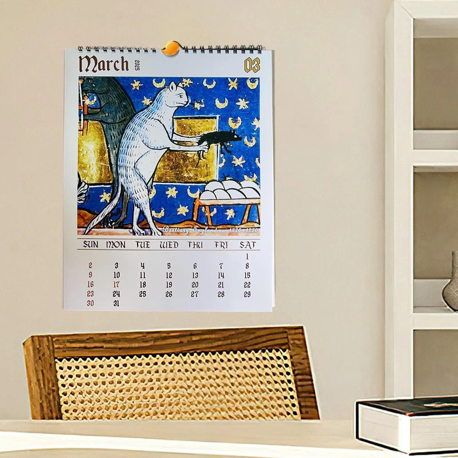 تقويم جداري غريب على شكل قطة من العصور الوسطى لعام 2026، تقويم جداري للعام الجديد، جدول يومي مضحك، مخطط شهري، تقويم جداري للقطط المضحكة