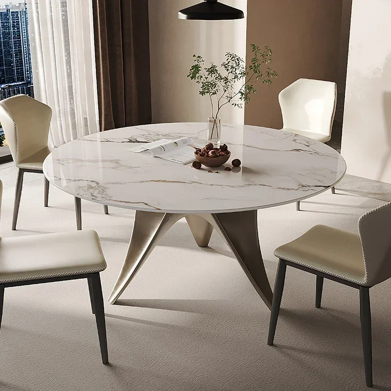 Table, household marble round table with rotating disc, imitation luxury stone circular dining table, dining table and chair com