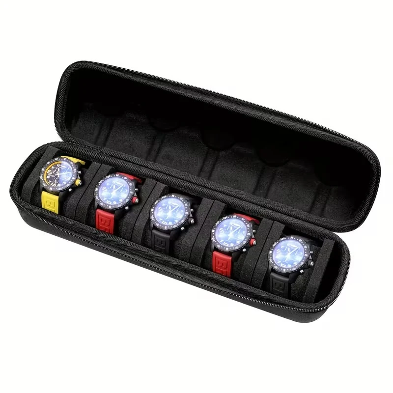Hard-Shell 5 Lots Slots Watch Storage Organizer Case, Watch Carry Box Fit Large And Small Watches, With Soft Foam Pillow