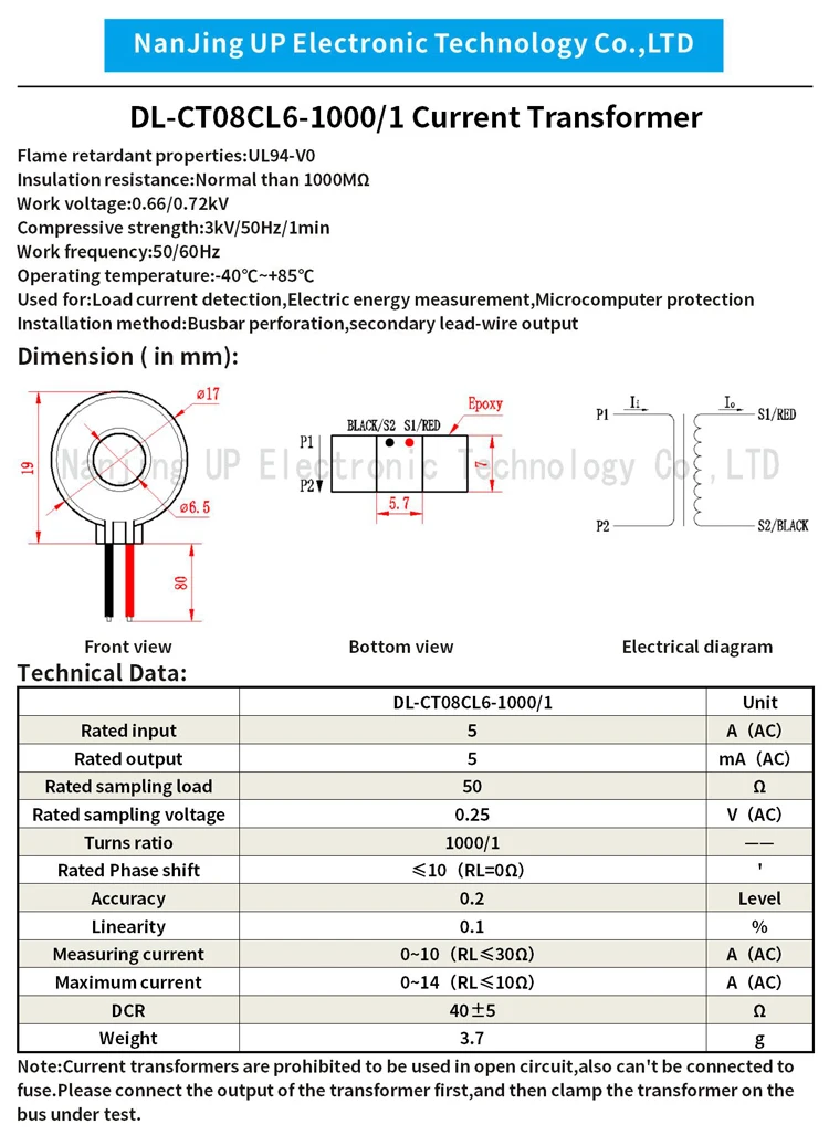 Small Toroidal Current Transformer Factory Mini Precision Coil CT AC 1A 1mA 5A 5mA 10A 10mA 0~10A DL-CT08CL6 1000/1 Micro Sensor