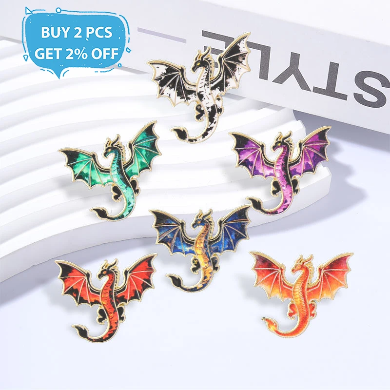 Cartoon Colorful Dragon Badge Glitter Flying Dragon Enamel Pins Fashion Lapel Brooches Backpack Clothes Jewelry Gift for Friends