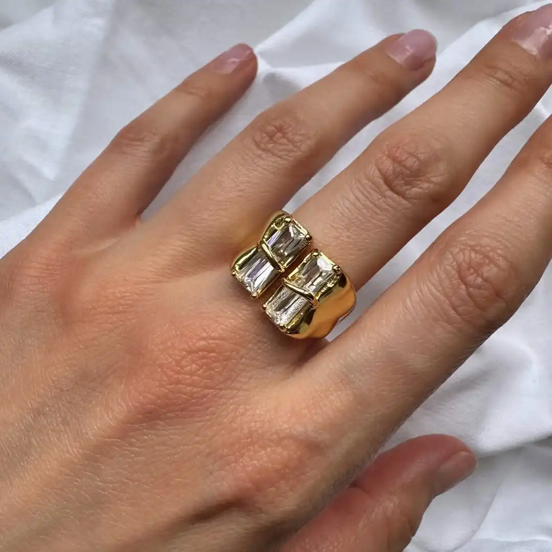 Geometric Zircon Open Ring for Women Stainless Steel Luxury Rhinestone Crystal Ring 2023 New Wedding Jewelry Anillos